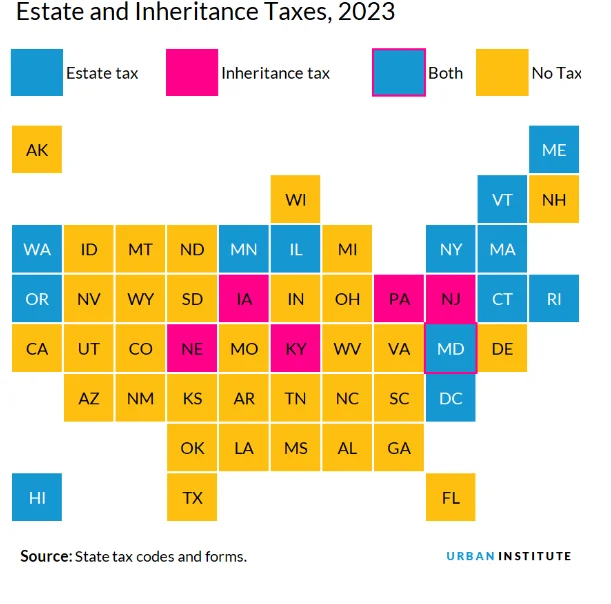 A chart showing estate and inheritance taxes for each state in 2023